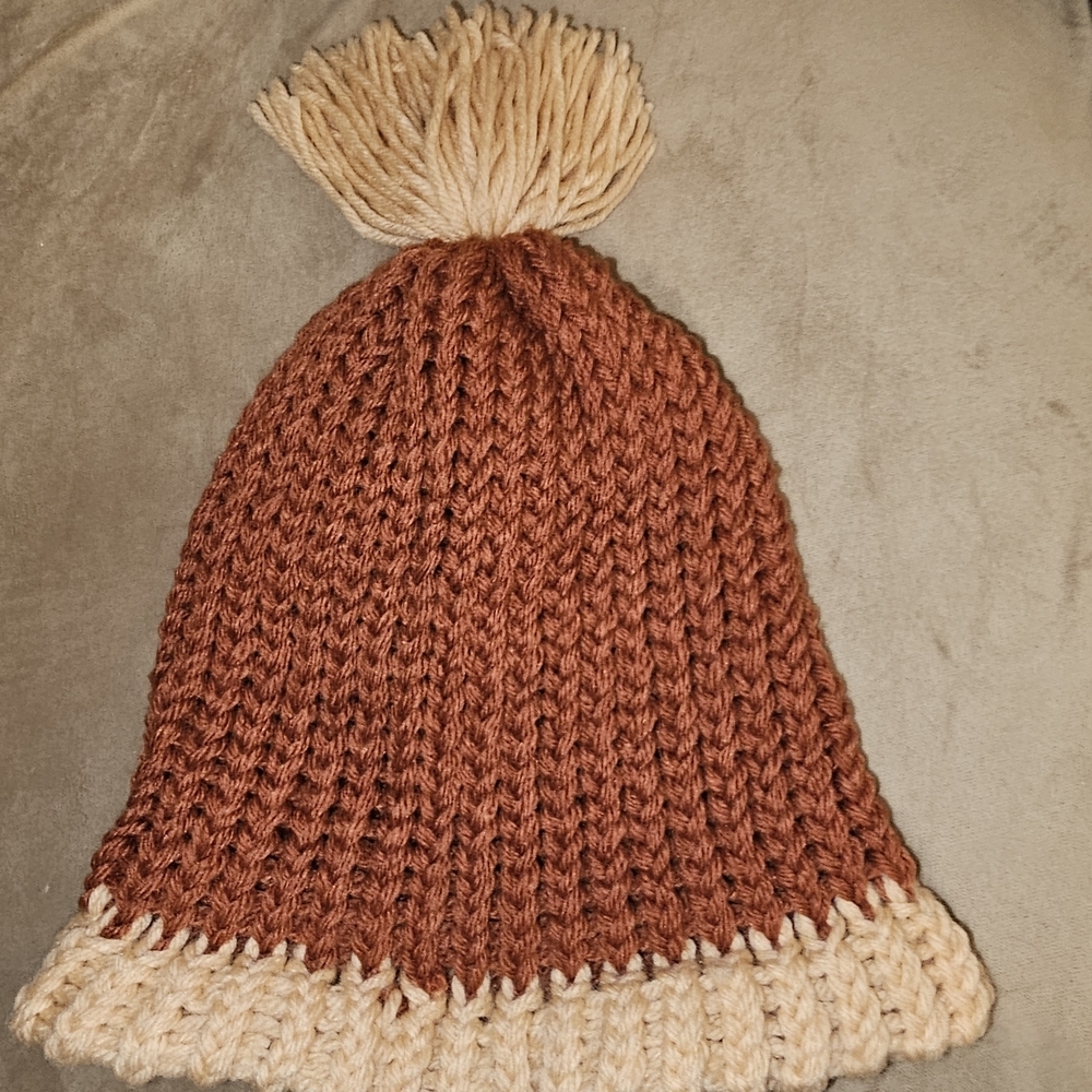 Vintage Handmade Knit Beanie with Pom Pom - Picture 2 of 2